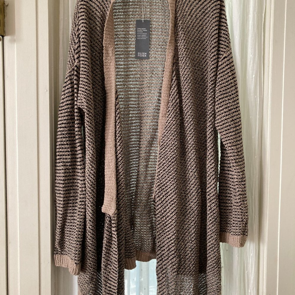 Eileen Fisher Organic Cotton Striped Cardigan L